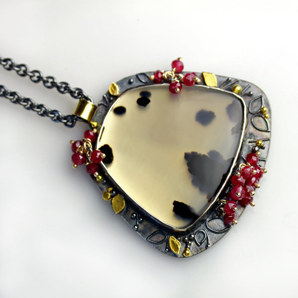 SOLD  Montana Moss Agate and Rubies - Wendy Stauffer of Fuss Jewelry