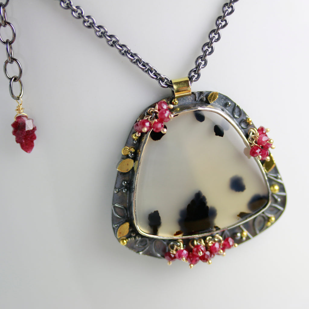 SOLD  Montana Moss Agate and Rubies - Wendy Stauffer of Fuss Jewelry
