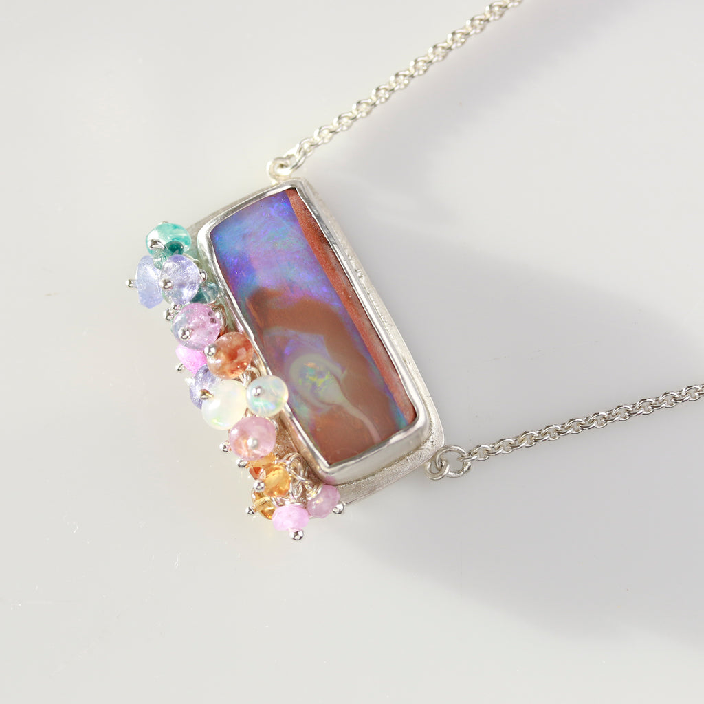 Queensland Pipe Opal Necklace with Gemstone Fringe in Silver - Wendy Stauffer of Fuss Jewelry