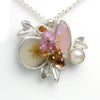 Dendritic Agate Boulder Opal and Pink Sapphire Leafy Cluster Necklace by Wendy Stauffer Jewelry