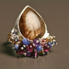 SOLD Brown Rutile with Blue Sapphire and Garnet Fringe - Wendy Stauffer of Fuss Jewelry