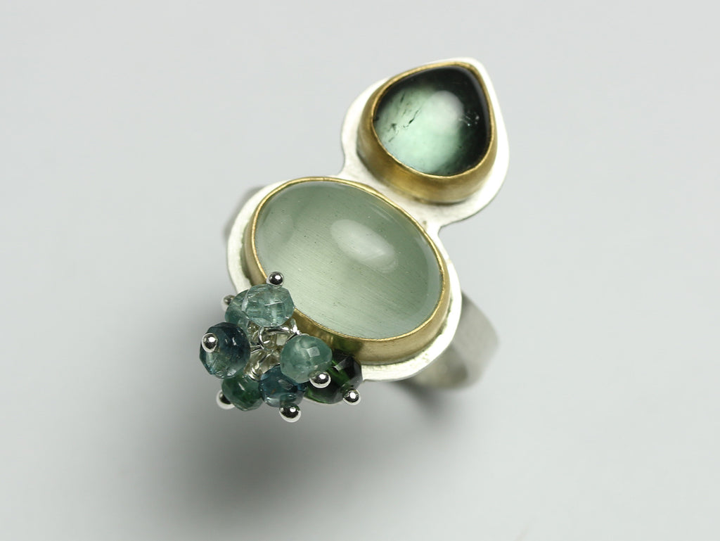 sold - Indicolite Tourmaline and Aquamarine Ring Size 8 1/2 - Wendy Stauffer of Fuss Jewelry