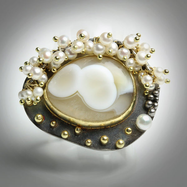 Sold - Ocean Jasper, Pearls + Gold Dots Ring - Wendy Stauffer of Fuss Jewelry
