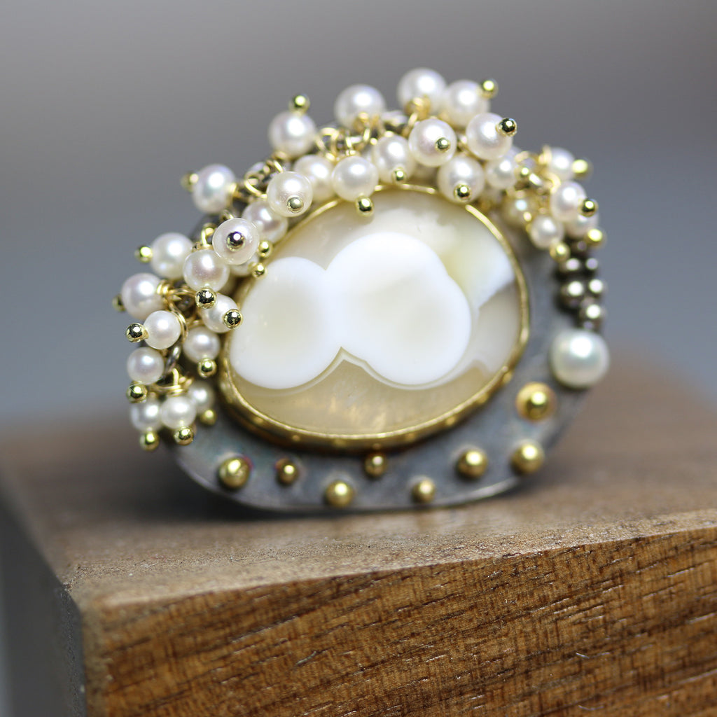 Sold - Ocean Jasper, Pearls + Gold Dots Ring - Wendy Stauffer of Fuss Jewelry