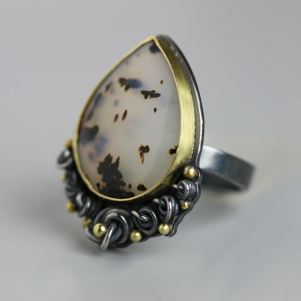 Sold Montana Moss Agate with French Knot Edging Ring - Wendy Stauffer of Fuss Jewelry