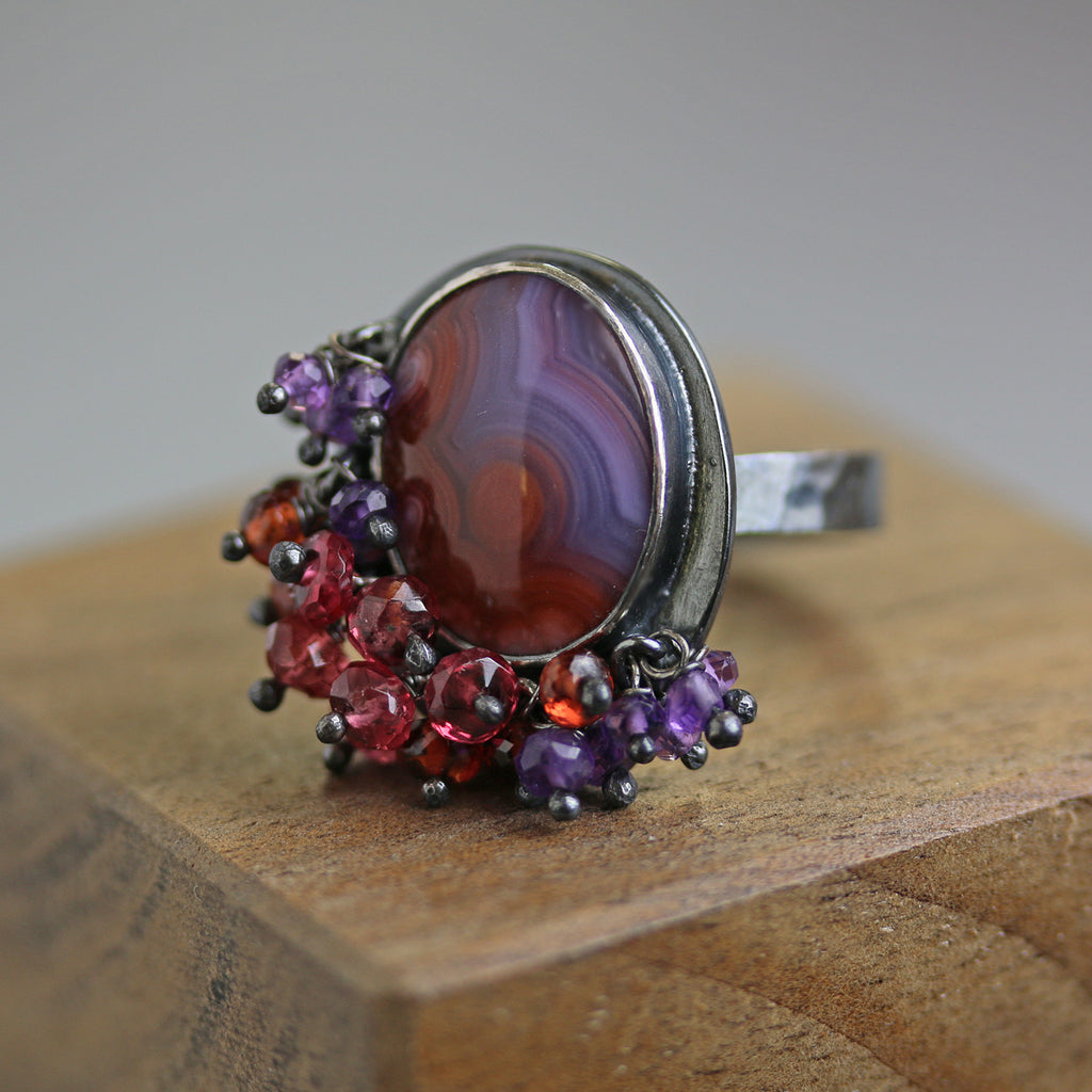 SOLD - Red and Violet Laguna Agate Ring. Size 7 1/2 - Wendy Stauffer of Fuss Jewelry