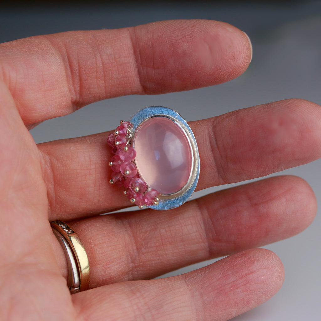 Rose Quartz Ring with Pink Tourmaline Fringe. Size 6 1/2. - Wendy Stauffer of Fuss Jewelry