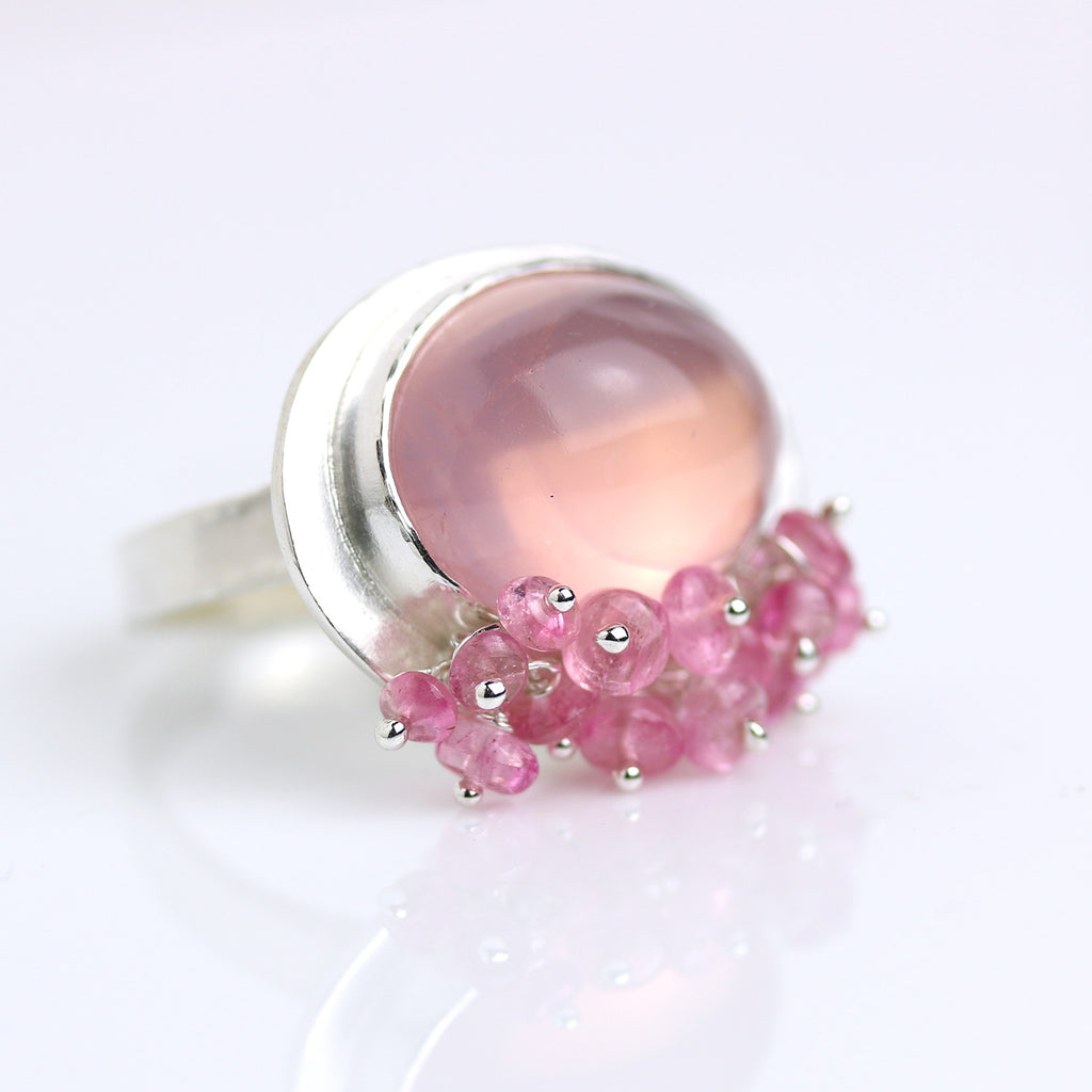 Rose Quartz Ring with Pink Tourmaline Fringe. Size 6 1/2. - Wendy Stauffer of Fuss Jewelry