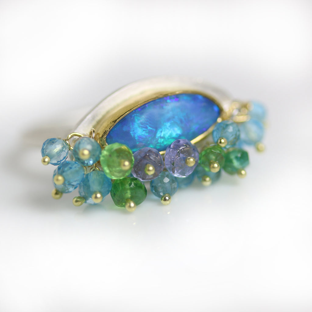 Aqua Blue Australian Opal Ring with Fringe. Size 6 1/2. - Wendy Stauffer of Fuss Jewelry