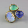 SOLD Rock Party Ring - Wood Fossil Opal, Tanzanite and Gem Silica. Size 7. - Wendy Stauffer of Fuss Jewelry