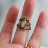 Rainbow Opal on Gold Dotted Swirled Band. Size 7. - Wendy Stauffer of Fuss Jewelry