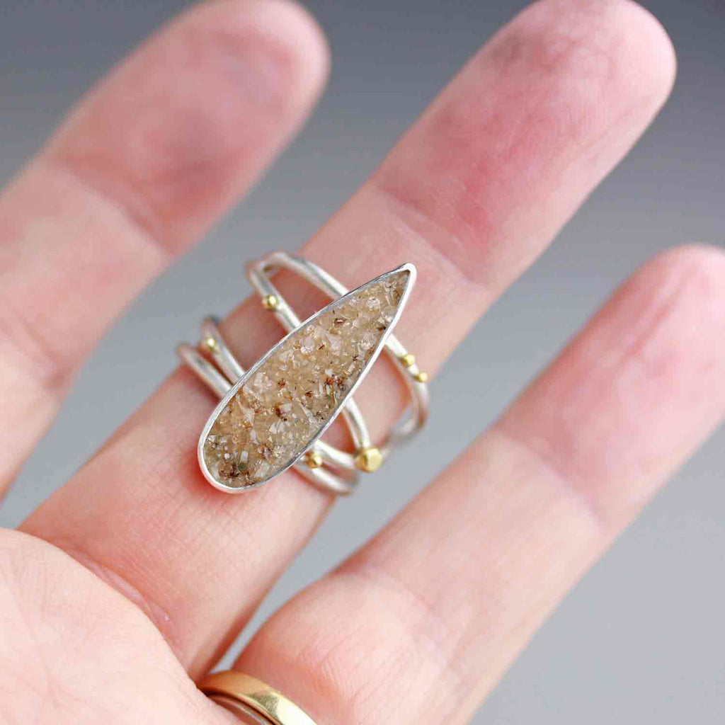 Quartz Druzy Ring on a Swirled Band. Size 7 1/4. - Wendy Stauffer of Fuss Jewelry