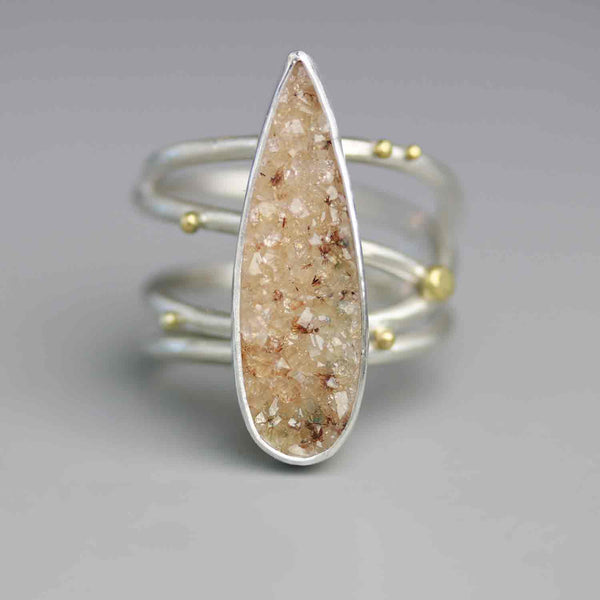 Quartz Druzy Ring on a Swirled Band. Size 7 1/4. - Wendy Stauffer of Fuss Jewelry