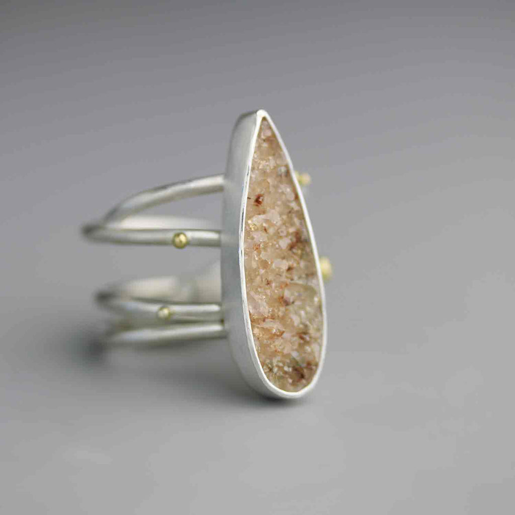 Quartz Druzy Ring on a Swirled Band. Size 7 1/4. - Wendy Stauffer of Fuss Jewelry