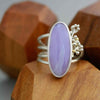 Amethyst Agate on Swirled Band w Sprouting Vines. Size 8. - Wendy Stauffer of Fuss Jewelry