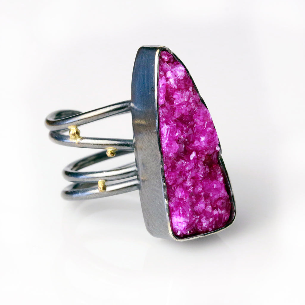 Cobalto Calcite on Swirled Band Ring. Size 6. - Wendy Stauffer of Fuss Jewelry