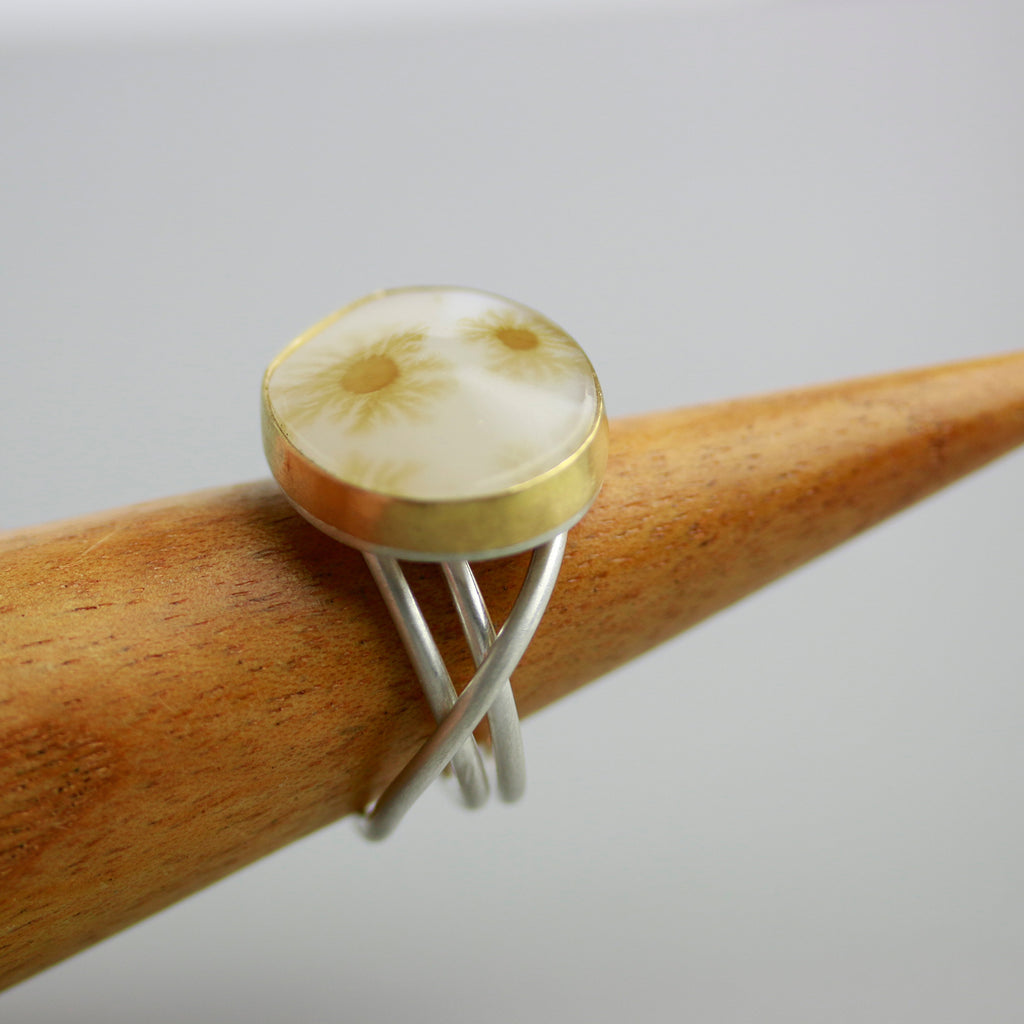 Flowers in Stone Ring. Dendritic Agate on a Swirled Band. Size 8. - Wendy Stauffer of Fuss Jewelry