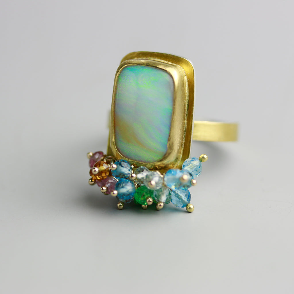 SOLD. Queensland Pipe Opal Ring with Gemstone Fringe. Size 8. - Wendy Stauffer of Fuss Jewelry