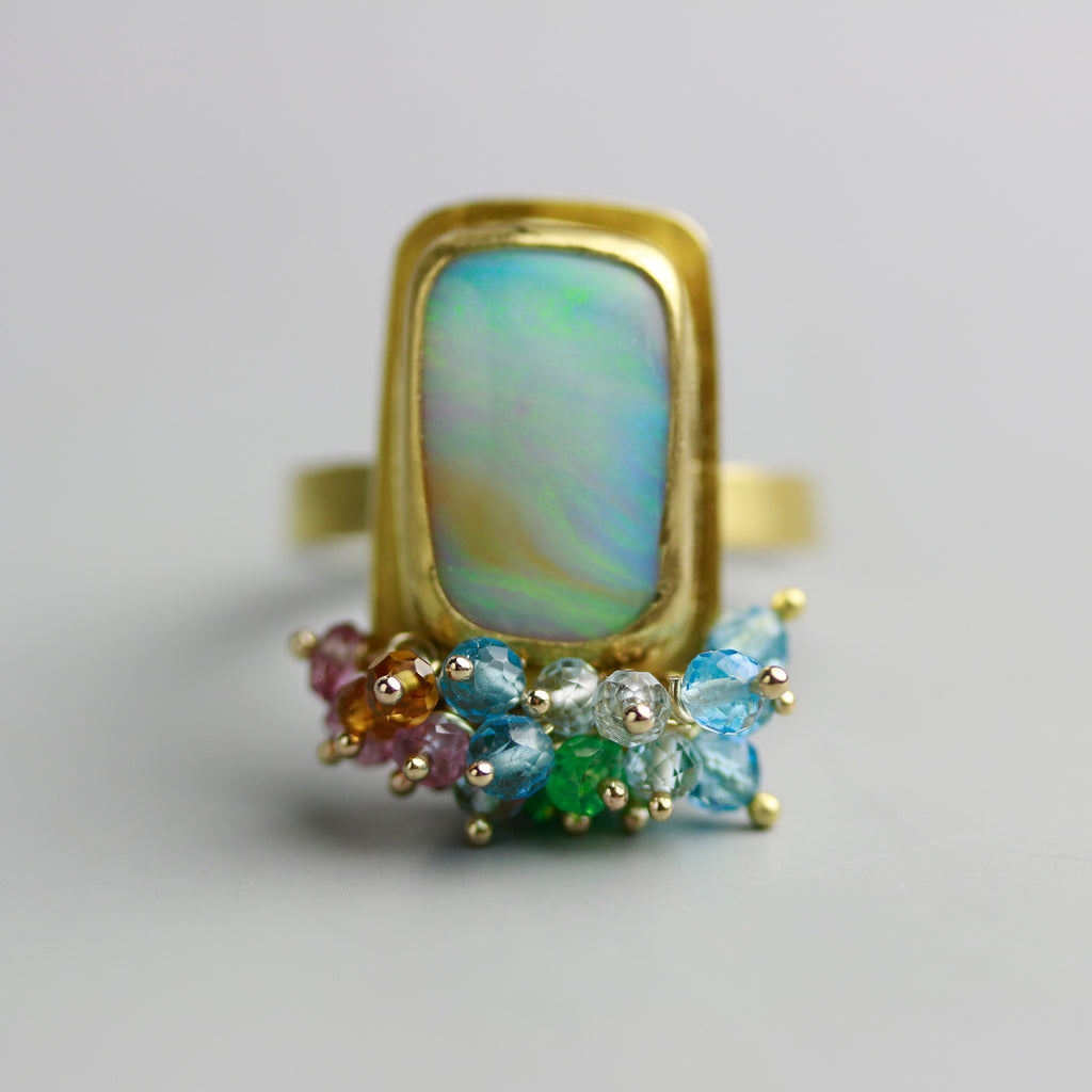 SOLD. Queensland Pipe Opal Ring with Gemstone Fringe. Size 8. - Wendy Stauffer of Fuss Jewelry