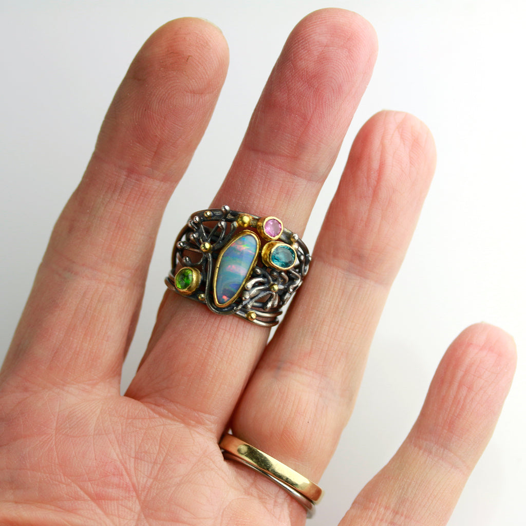 Boulder Opal Tangled Vines Ring. Size 7 1/2. - Wendy Stauffer of Fuss Jewelry