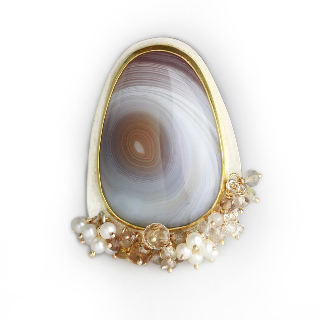 Bold Botswana Agate Ring with Fringe. Size 8 1/4. - Wendy Stauffer of Fuss Jewelry
