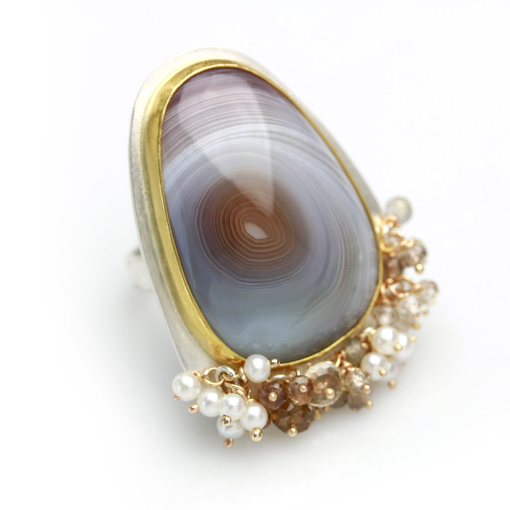 Bold Botswana Agate Ring with Fringe. Size 8 1/4. - Wendy Stauffer of Fuss Jewelry