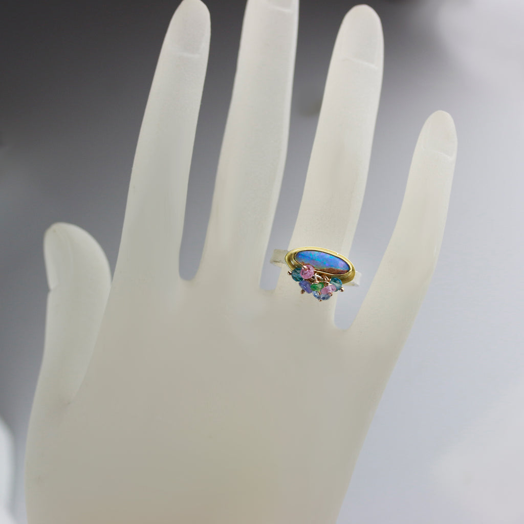 Slender Pipe Opal Ring with Fringe. Size 8. - Wendy Stauffer of Fuss Jewelry