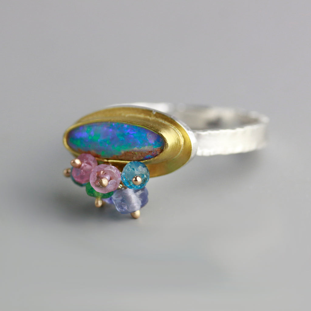 Slender Pipe Opal Ring with Fringe. Size 8. - Wendy Stauffer of Fuss Jewelry