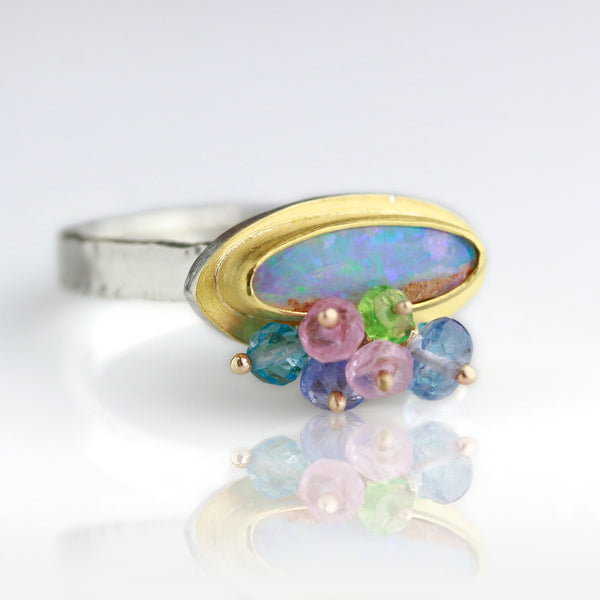 Slender Pipe Opal Ring with Fringe. Size 8. - Wendy Stauffer of Fuss Jewelry