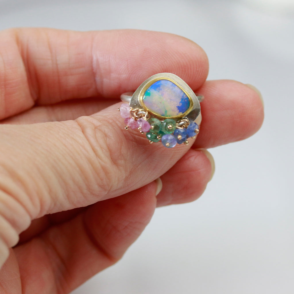 SOLD! Mermaid Shades Boulder Opal Ring with Fringe. Size 6. - Wendy Stauffer of Fuss Jewelry