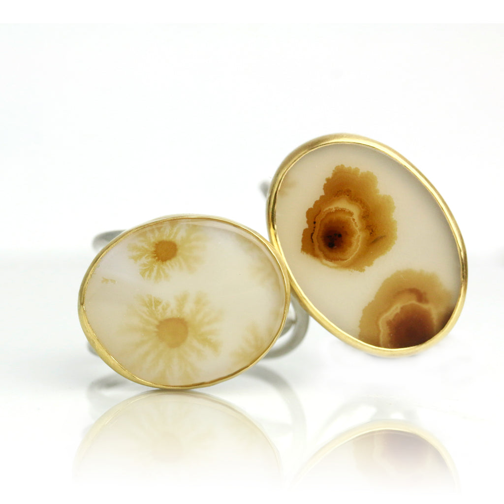 Watercolor Dendritic Agate on a Swirled Band. Size 7. - Wendy Stauffer of Fuss Jewelry